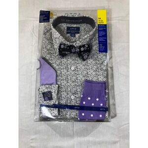 Apt 9 Mens Gray Floral Dress‎ Shirt Bow Tie Pocket Square Socks M 15-15.5 32/33